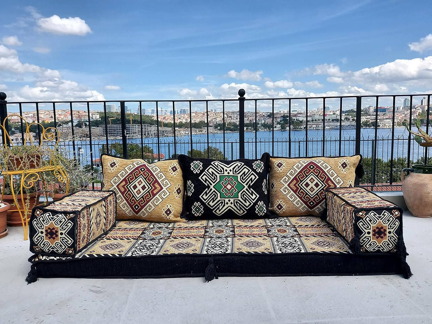 8 Thickness Black&Yellow Arabic Sofa Floor Sofa Set, Pallet Sofa, Floor Cushions, Sectional Sofa, Arabic Majilis, Loveseats, Arabic Jalsa (4'' Thickness Sofa)