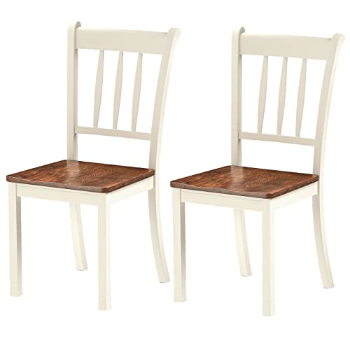 Natural Wood Dining Chair Set of 2,18 inch Seat High Armless Spindle Back Dining Chair,100 Degree Curved Backrest Spacious Seat,Wooden Seat Whitesburg Accent Side Chair for Kitchen (Black)