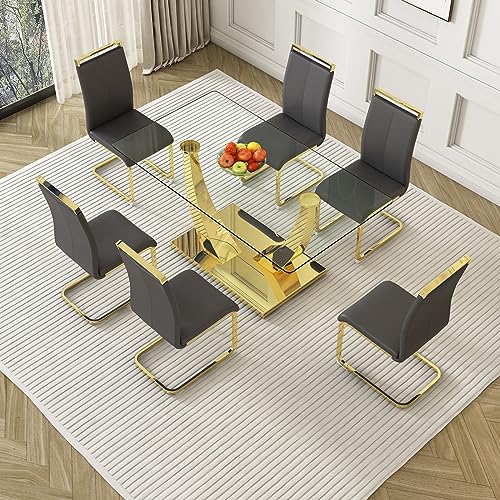 Gold Kitchen Table Set with Glass Top Gold Dining Table Set for 6,63