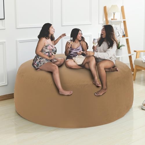 (No Filler) Giant Bean Bag Chair Cover for Kids Adults, Living Room Furniture Big Round Soft Fluffy Faux Fur Beanbag Lazy Sofa Bed Cover (Dark khaki, 5FT)