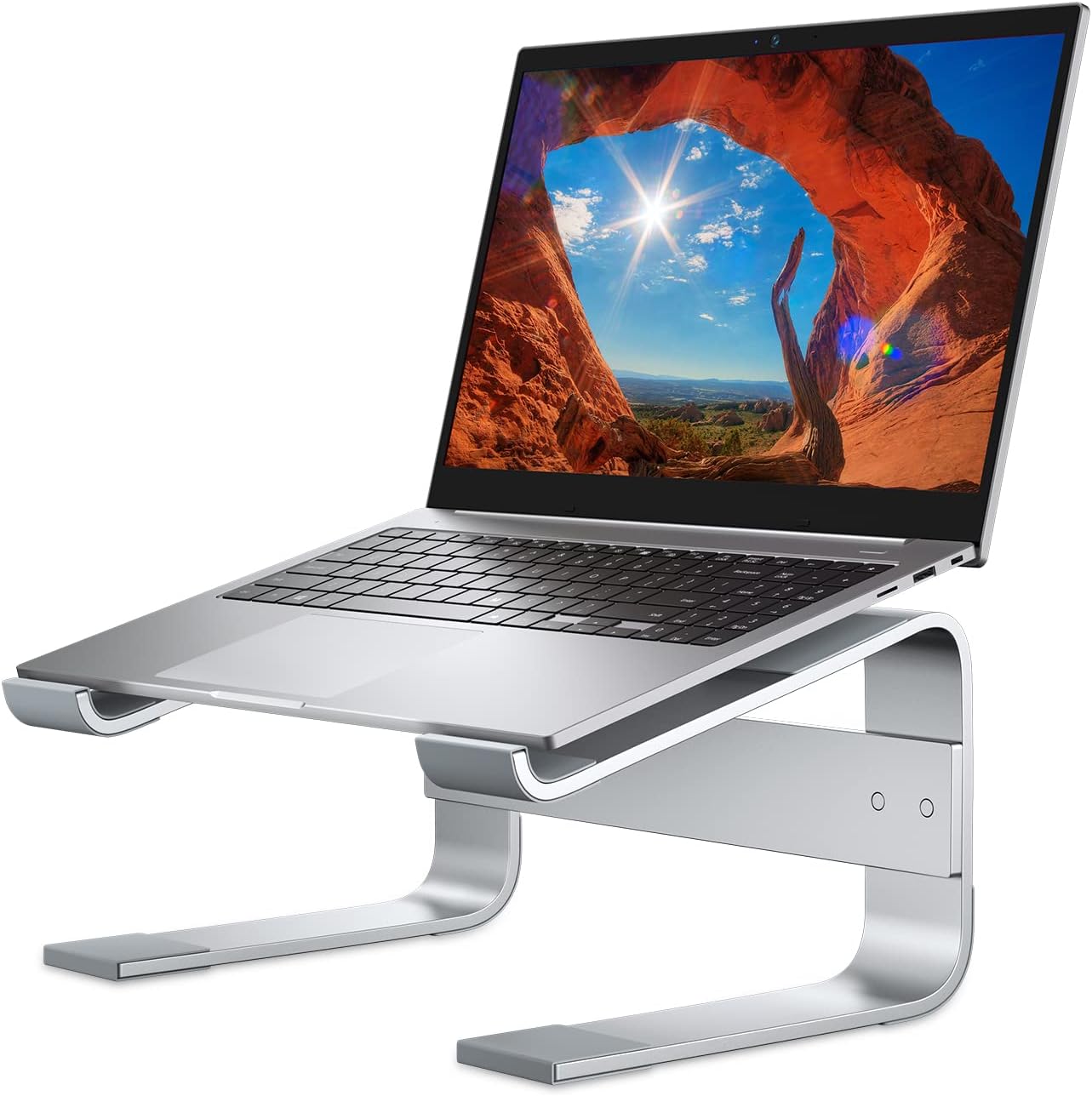 Laptop Stand for Desk, Laptop Riser for Desk, Computer Stand for Ventilated Ergonomic Aluminum, MacBook Stand Compatible with MacBook Pro Air 10 13 15.6 16 16.2Inch Notebook Work from Home Silver