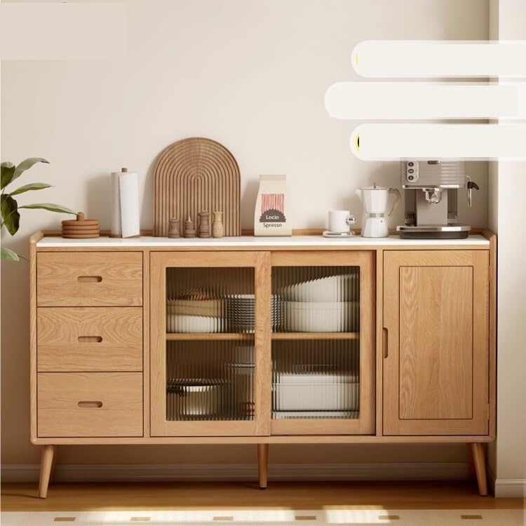 Bufetera Solid Wood Sideboard Modern Simple Oak Restaurant Tea Cabinet Home Log Kitchen Storage Cupboard