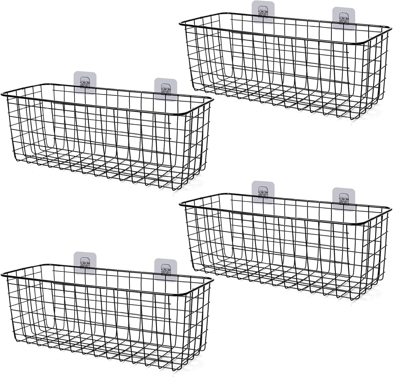 4 Pack Wire Storage Baskets Household Metal Wall-Mounted Containers Organizer Bins for Kitchen Bathroom Freezer Pantry Closet Laundry Room Cabinets Garage Shelf, Large