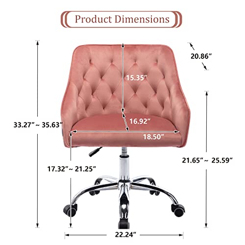 Modern Velvet Office Chair, 360 Degree Swivel Desk Chair with Adjustable Height, Upholstered Task Armchair, Tufted Ergonomic Computer Chair for Home and Office, Teal