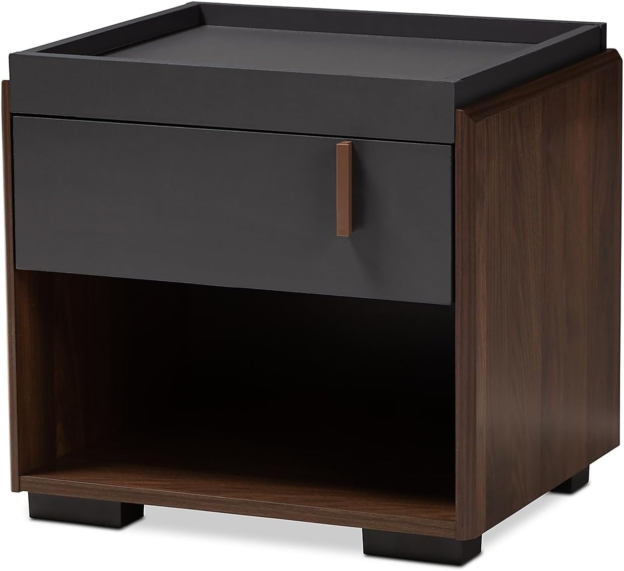 Baxton Studio Rikke Modern and Contemporary Two-Tone Gray and Walnut Finished Wood 1-Drawer Nightstand