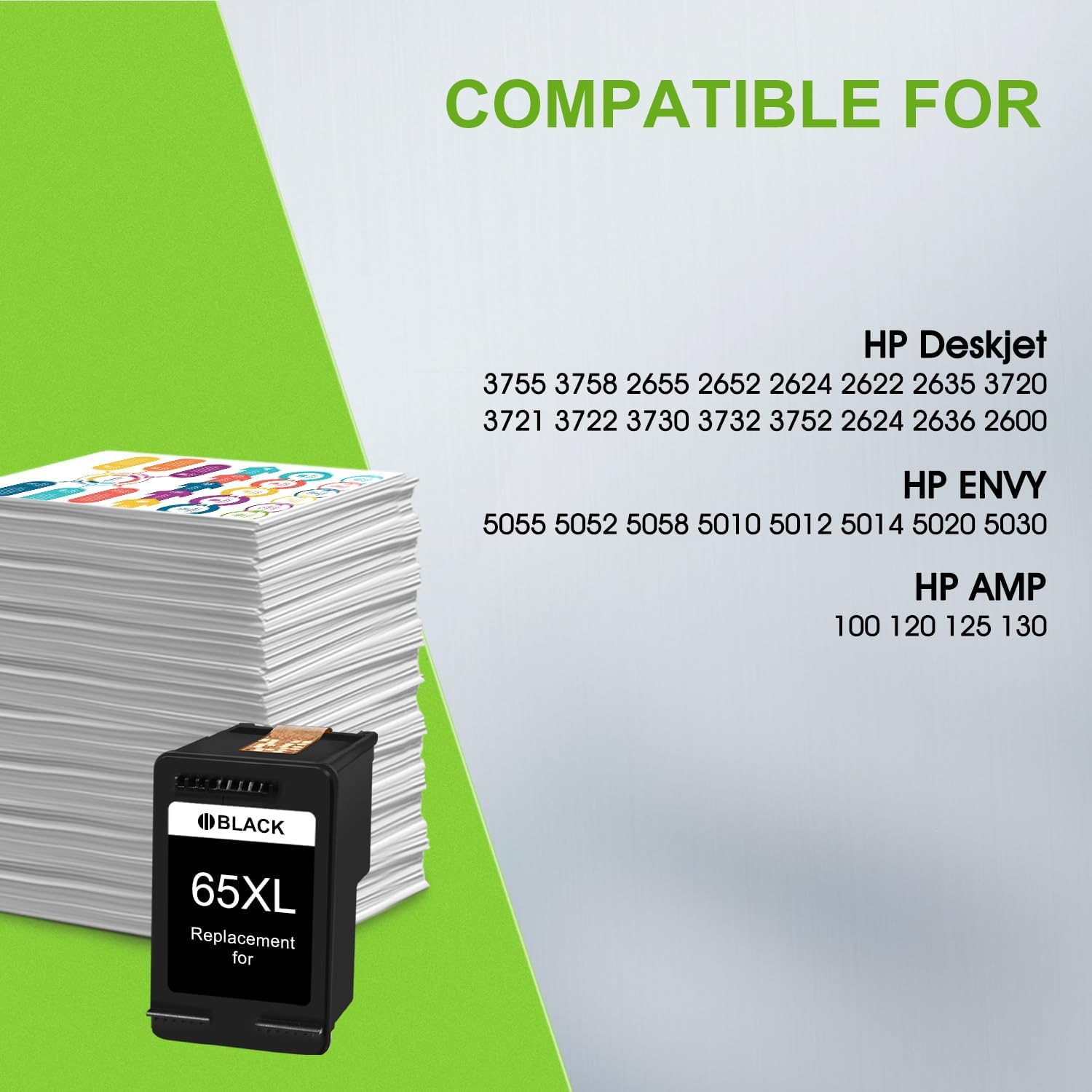 65xl Black Ink Cartridge Remanufactured for HP 65 Ink 65xl Ink Cartridges Black Work with HP DeskJet 3755 3752 2655 3722 3758 2652 HP Envy 5055 5052 5058(1 Black)