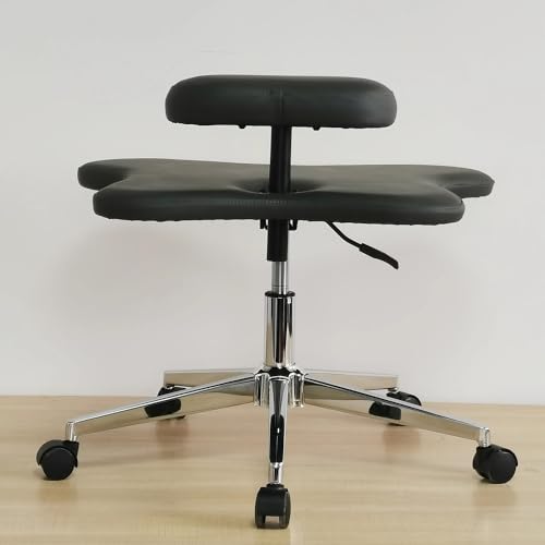 Cross Legged Office Chair Heavy Duty Kneeling Chair Load 400 Lb, Height-adjustable 2 Cushions Yoga Desk Recliner, Meditation Stool for Praying/Massage/Bedroom (Color : Grey color)