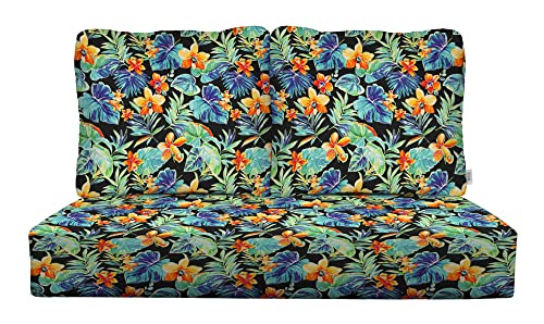 RSH DECOR: Deep Seating Loveseat Cushion Set | 46” x 26” Loveseat | All-Weather Spun Fabric | Outdoor Foam Settee and Pillow Back Cushions for Patio Furniture | Bahamian Breeze Coal