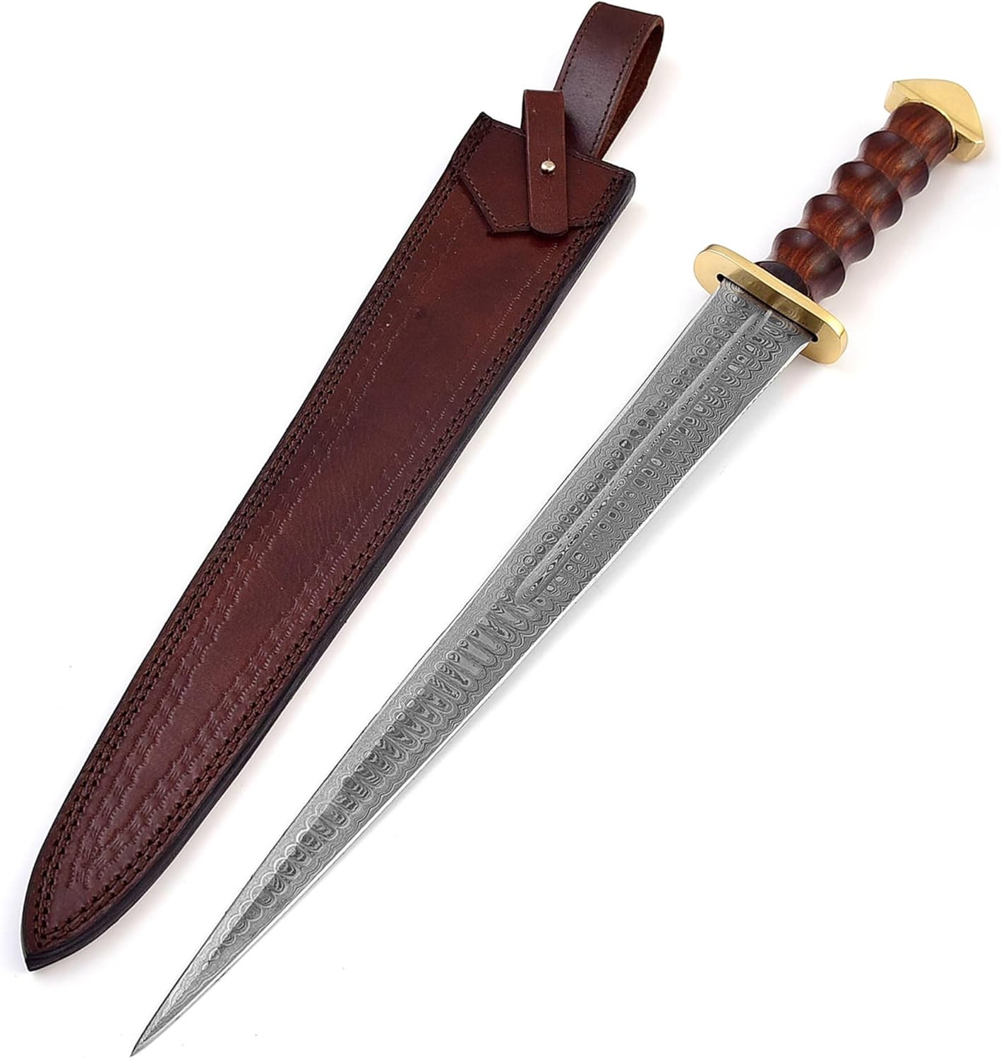 Armory Replicas™ - Damascus Steel Hand-Forged Medieval-Inspired Dagger Short Sword with Authentic Sheesham Wood & Brass Hilt - Premium Collectible for Historical Enthusiasts