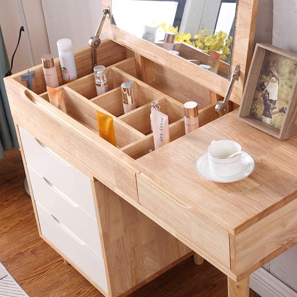 Wooden Bedroom Makeup Vanity Desk Writing Desk with Drawers, Dressing Table with Flip Top Mirror, Large Storage Capacity (Color : E-Vanity Set, Size : 1 (C 2 Pcs)