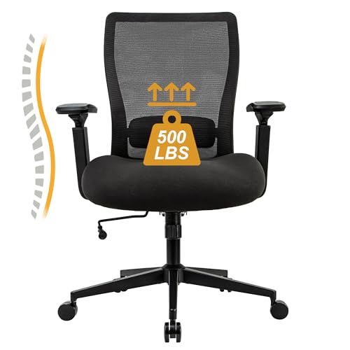 FLEXISPOT 500LBS Big and Tall Office Chair,Ergonomic Desk Chair with 4D Adjustable Armrests,Pressure Relief Seat Cushion,Mesh Computer Chair for Heavy Duty People,Task Chairs for Home Office(Black)