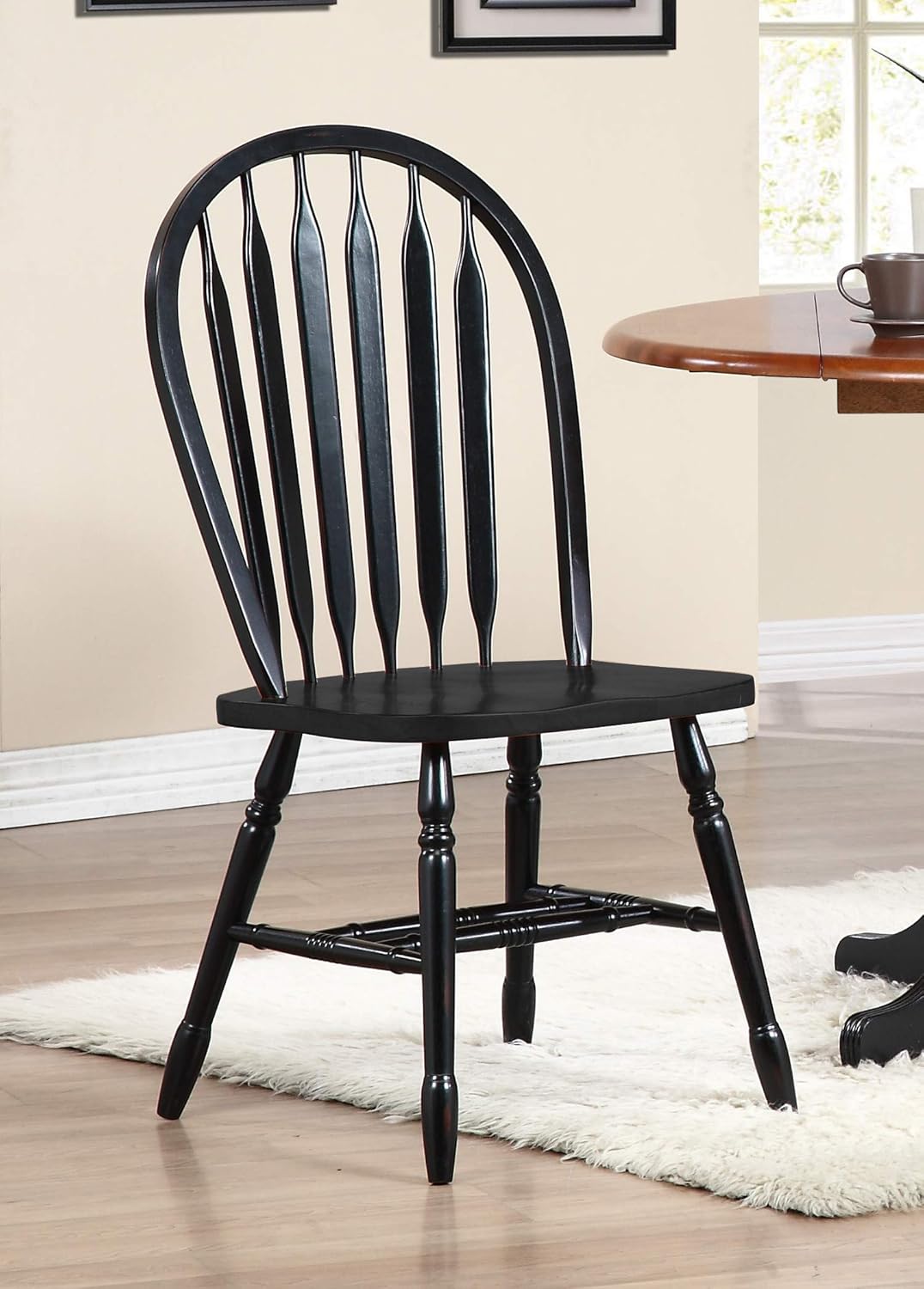 Sunset Trading Selections Arrowback Solid Wood | Set of 2 Dining Side Chair, Distressed Antique Black with Cherry Rub