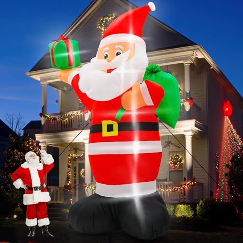 15FT Christmas Inflatables, Giant Inflatable Santa Claus Holding Gift Bags, Blow Up Christmas Santa Claus with 8pcs LED, Inflatable Santa Claus Outdoor Decorations for Party Holiday Lawn Yard