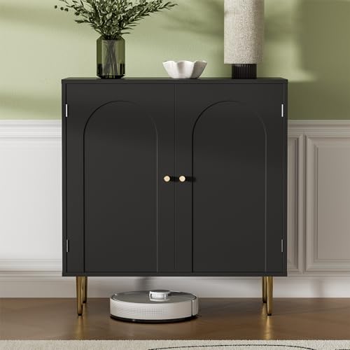 Sideboard Buffet Cabinet with 2 Doors, Coffee Bar Cabinet with Adjustable Shelf, Liquor Cabinet with Storage, Accent Cabinet Console Table for Living Dining Room, Black