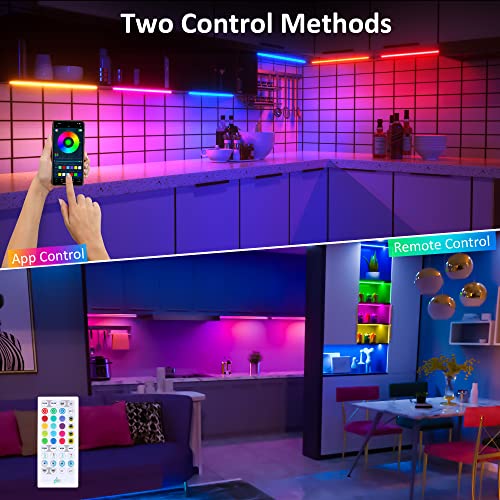 3 Pcs RGB Under Cabinet Lights Kit, Smart App and Remote Control Under Cabinet Lighting, Dimmible Under Counter Lights for Kitchen, Plug in LED Lights for Cabinet, Counter, Workbench, Desk