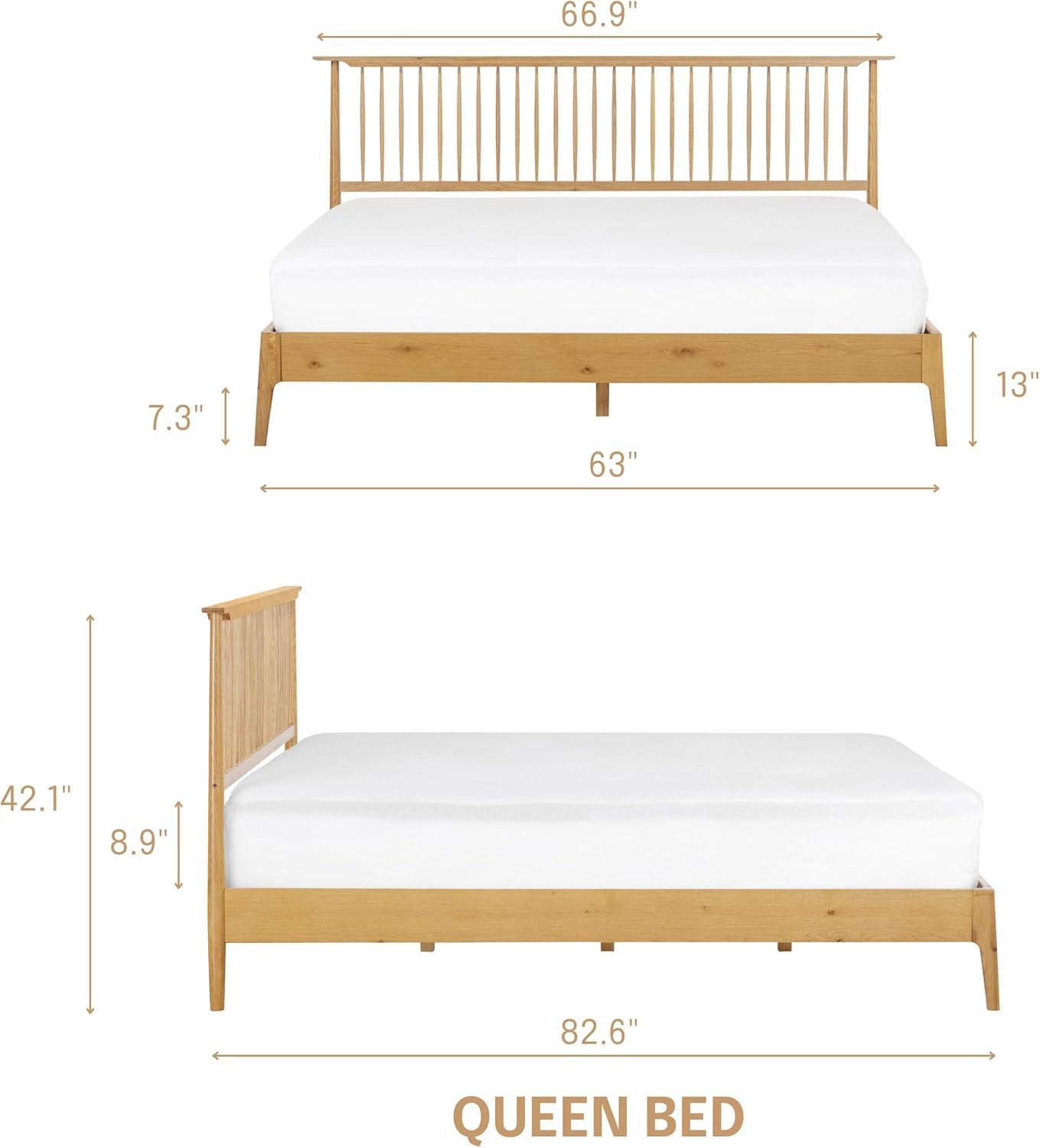 NTC Bundle Ruby Queen Solid Wood Bed Frame with Headboard and Solid Oak Lux Nightstand with Drawer - Rustic Oak