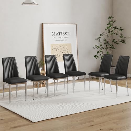 Black Metal Chairs,Black Dining Room Chairs,Metal Dining Chairs Set of 6 with Pu Leather and Sturdy Leg,High Back Dining Chairs,Black Chairs for Dining Table,Dining Chairs Modern