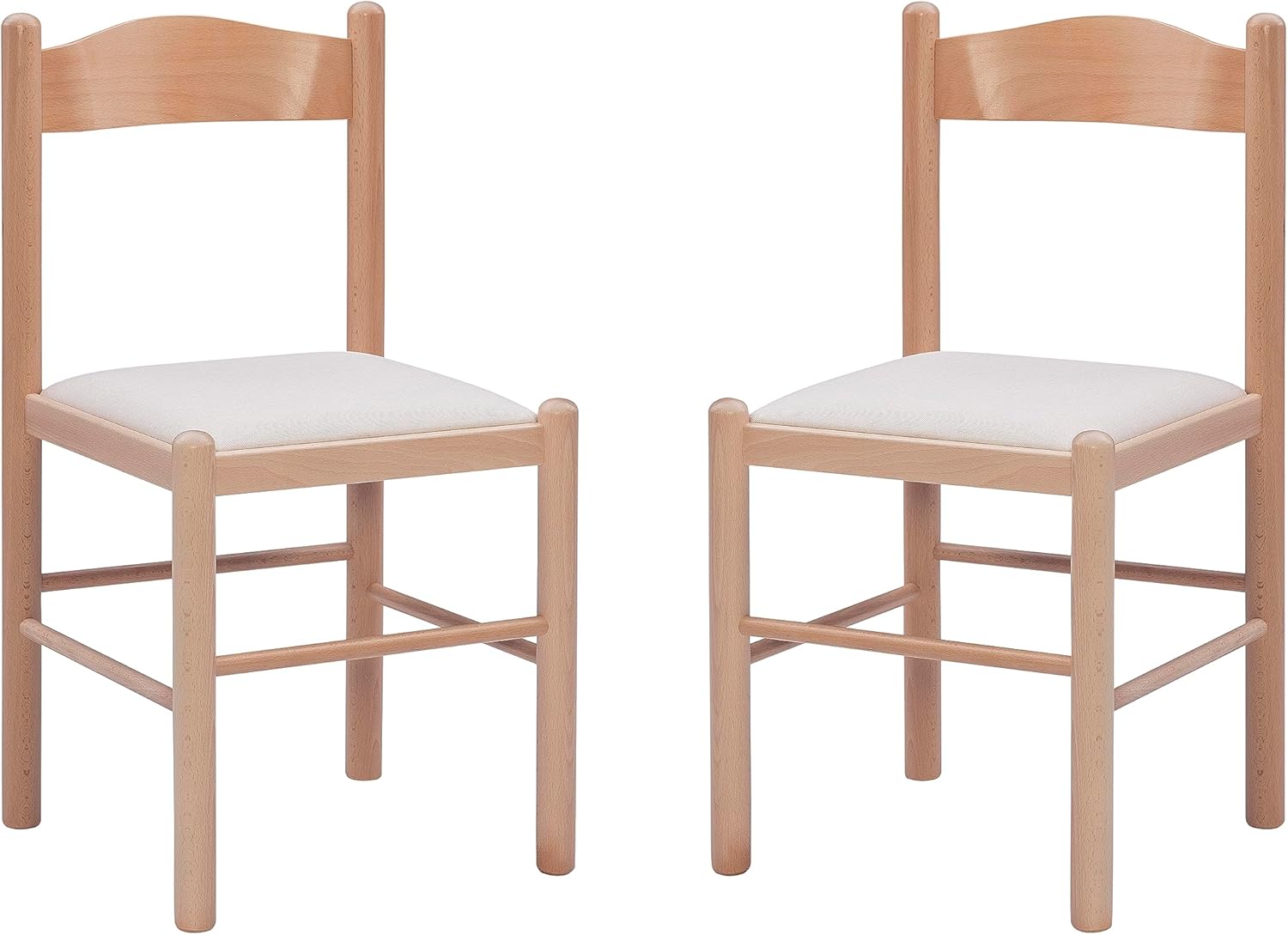 Linon Minka Solid Beechwood Italian Dining Side Chair Upholstered Seat Set of 2, Natural and Beige