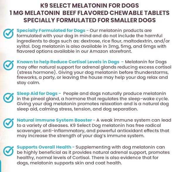 K9 Select Melatonin for Small Dogs 1mg - Pet Supplies online store
