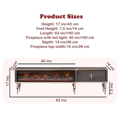 Fireplace TV Stand - Modern High Gloss LED Entertainment Center for Living Room and Bedroom - TV Console with Drawers - Farmhouse TV Stand with Fireplace (Walnut)