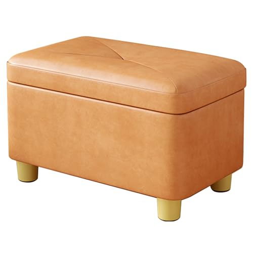 Storage Footstool Rectangle Ottoman PU Upholstered Seat with Stable Wooden Legs Footrest for Bedroom Living Room Entryway Dressing Table(Grey-40x26x27cm)