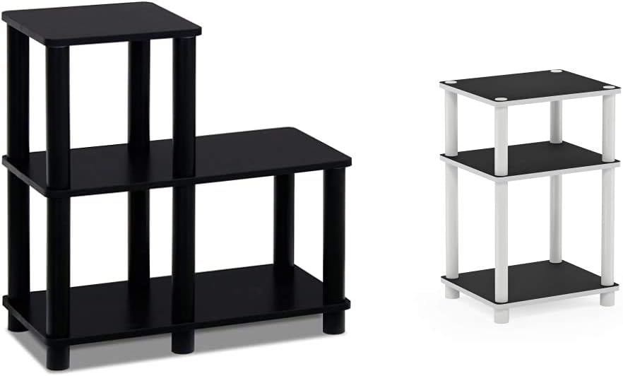 Furinno Turn-N-Tube Accent Decorative Shelf, Espresso/Black Just 3-Tier Turn-N-Tube End Table/Side Table/Night Stand/Bedside Table with Plastic Poles, 1-Pack, White/White