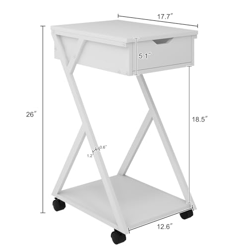 PUNCIA Under Desk Storage Stand Under The Table Rolling Cabinet with Lockable Wheels Laptop Bag Backpack Organizer Cart with Shelf Modern End Side Table with Drawer Wood Furniture for Home Office