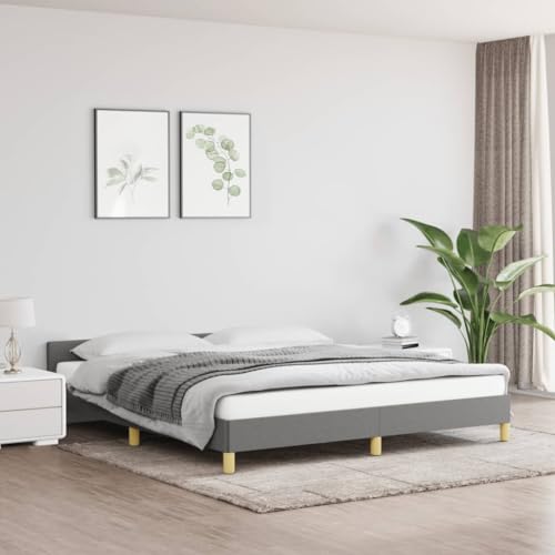 vidaXL Fabric Bed Frame Fabric Upholstered Platform Bed with Headboard, Scandinavian Style/Slats Support/No Box Spring Needed/Easy Assembly, Light Grey King Bed