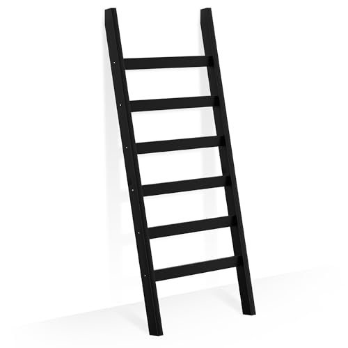 Blanket Ladder, 6 Tier Blanket Holder, 68.9 Inch Tall Blanket Rack, Ladder Shelf Against The Wall, Rustic Bamboo Quilt Rack Stand for Bathroom, Living Room, Bedroom, Balcony, Black