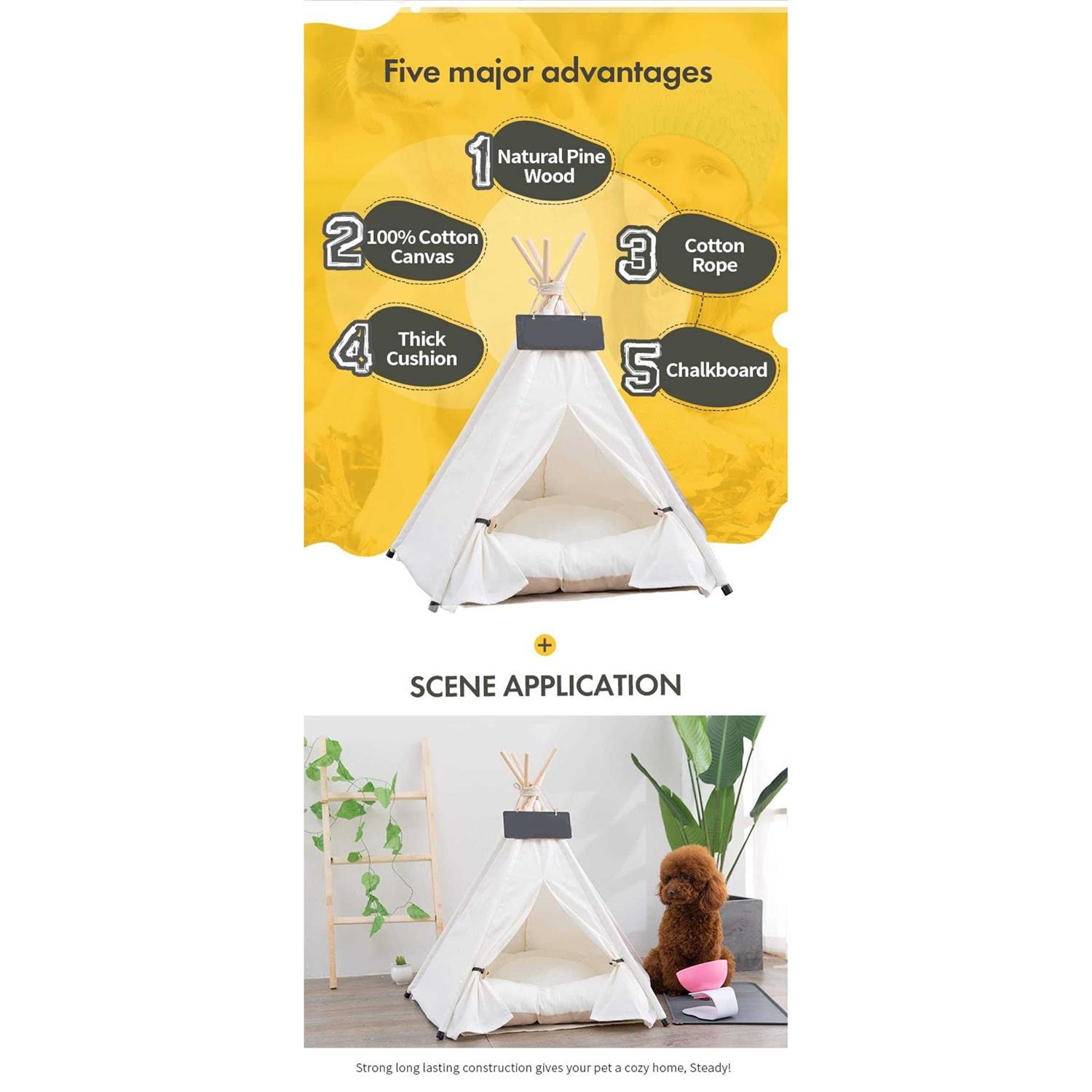 scnbom Pet Teepee Dog & Puppy Cat Bed Portable Houses with Thick Cushion for Pets Up to 20Lbs - Pet Supplies online store