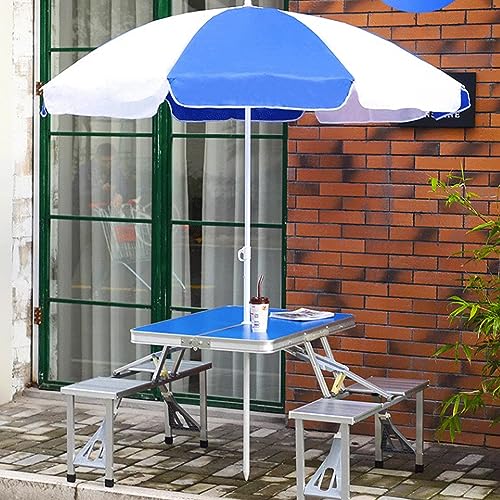 Portable Camping Picnic Table Set with Four Chairs and Umbrella Hole, camp kitchen table, 4-Seats Aluminum Fold Up Travel Picnic Table for Indoor, Outdoor Travel, Patio, Lawn, Garden ( Color : White ,