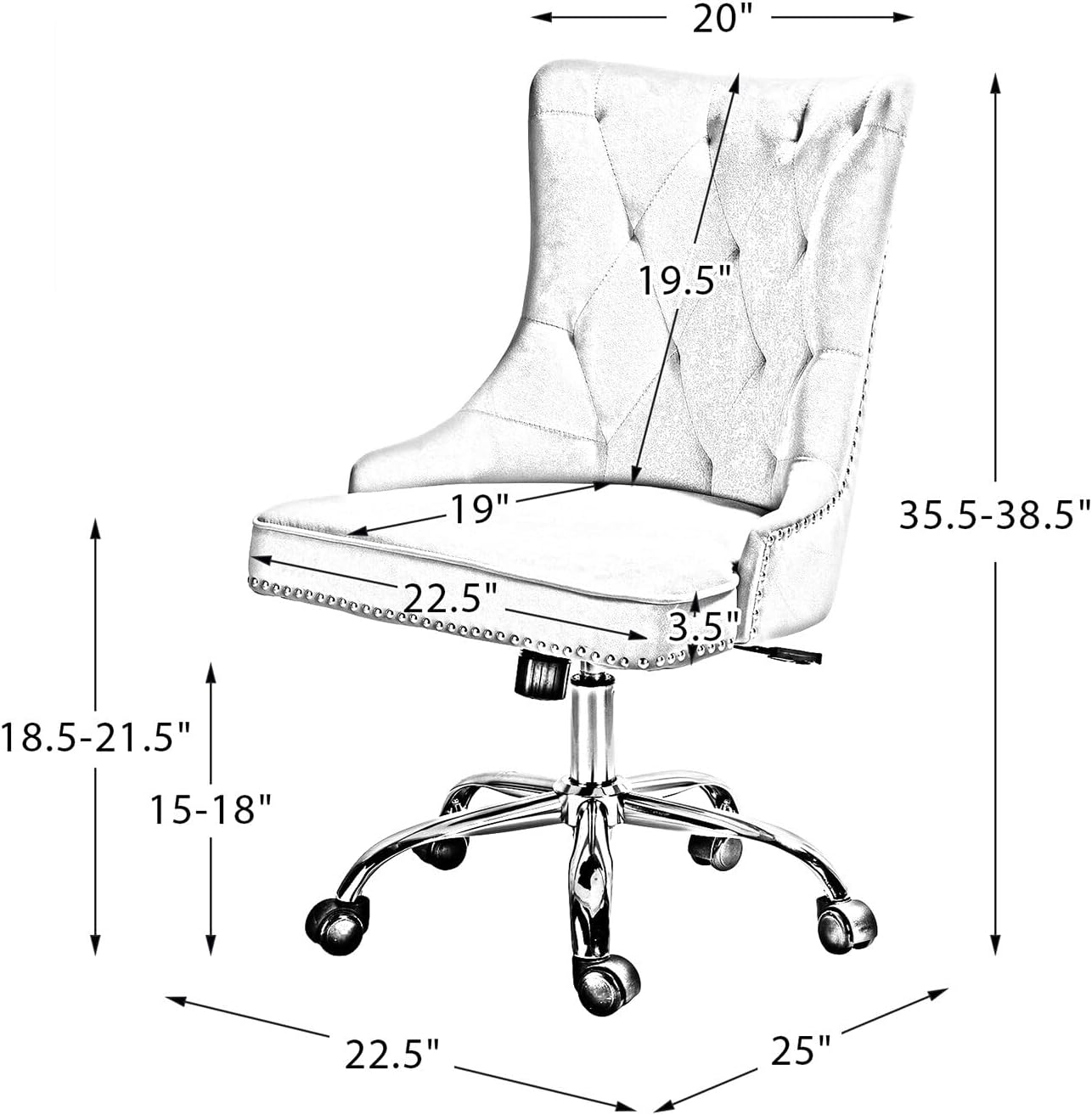 HULALA HOME Adelaida Modern Velvet Adjustable Office Task Chair with Gold Swivel Base by GREY