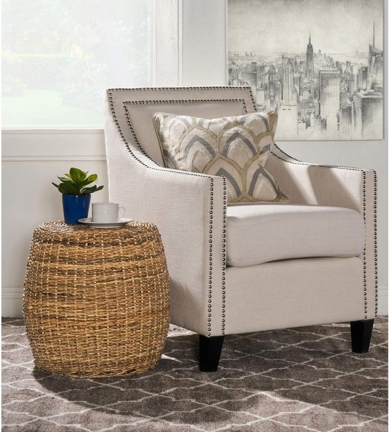 Natural Rattan Round End Table Brown Nautical Coastal Tropical