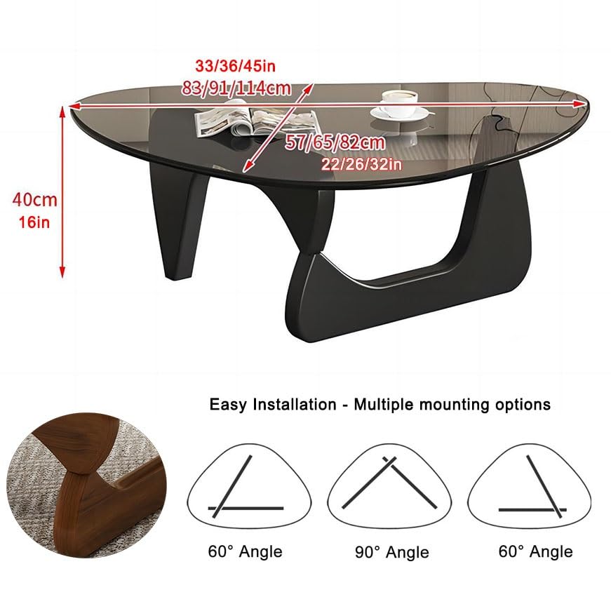 Glass Coffee Table for Living Room，Mid-Century Modern Centre Table with Solid Wood Frame，Living Room Furniture Small Triangle End Table，for Study Room Office Hotel Balcony (Color : Transparent+Black