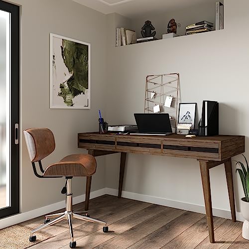 SIMPLIHOME Foley 23 Inch Swivel Adjustable Executive Computer Faux Leather Office Chair in Distressed Blue, For the Office and Study