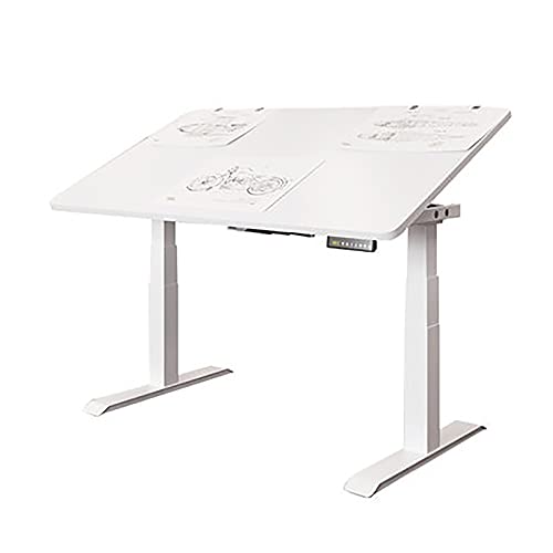 Drafting Tables Electric Lifting Table Tiltable Painting Table Designer Desk Work Table Art Studio Table, 140x80Cm, White