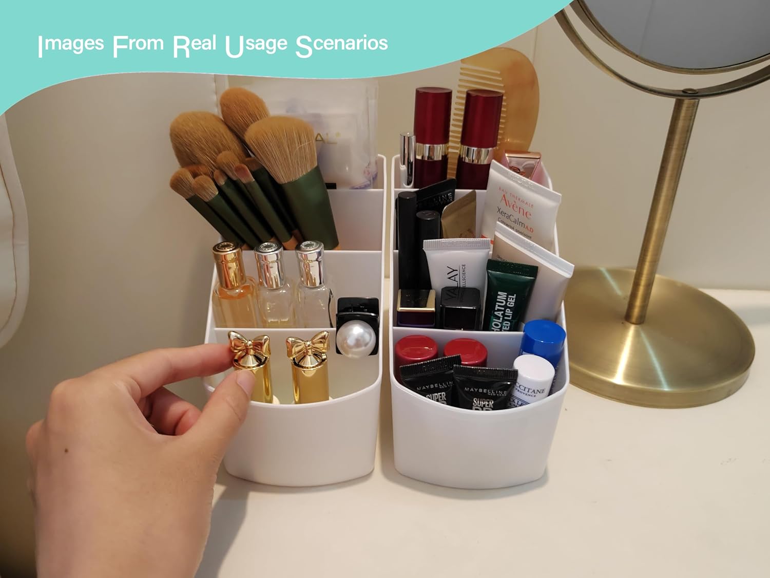 2-Piece Set Plastic Desk Organizer With 8 Slots,Minimalist Multi-purpose Storage for Small Items,White Matte Surface