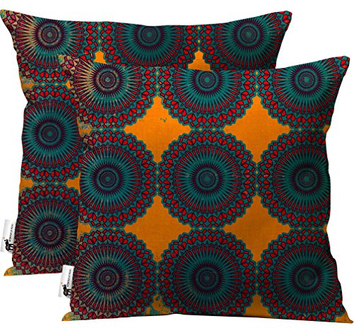 Boho Outdoor Pillows SET of 2 Orange 16 Inch Indoor/Outdoor Pillows Moroccan Bohemian Style Decorative for patio