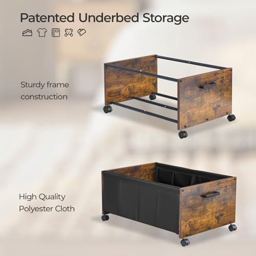 Under Bed Storage with Wheels, Wooden Under Bed Storage Containers, Under Bed Shoe Storage Organizer, Rolling Under Bed Drawers, Metal Frame, Patented Design