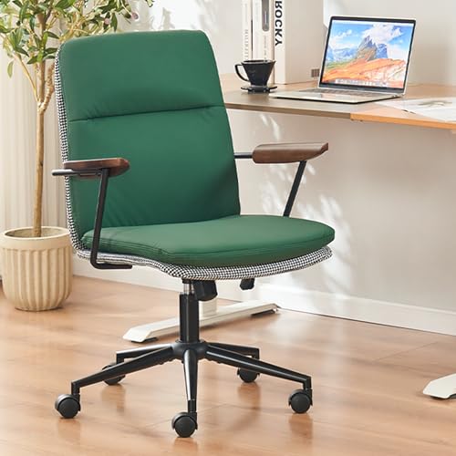 Home Office Chair Ergonomic Desk Chair with Wheels Faux Leather Height-Adjustable Desk Chair with Wooden Armrest for Home, Office, Bedroom, Camel