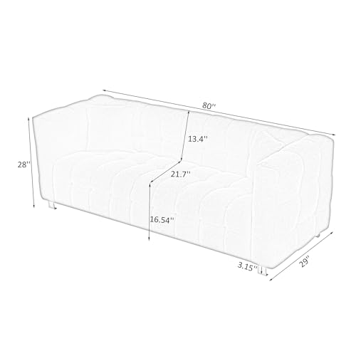 Sofa Couch for Living Room, 80 Inch Modern Upholstered Couch, Teddy Velvet Tufted Sofa with 2 Pillows, Wide Arm and Metal Legs, Comfy Couch Sofas for Office, Apartment (Pink)