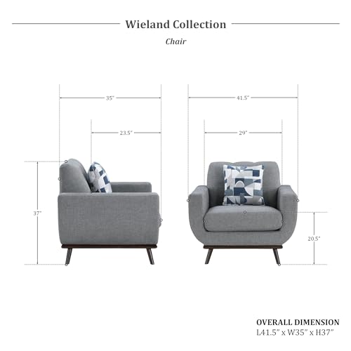 Lexicon Small Couch Mid Century Modern Sofa Living Room Sofa Couch with 2 Accent Pillows, Button Tufted Upholstered Small Sofa for Bedroom/Waiting Room/Office/Apartment, 70'' Loveseat, Grey Chenille