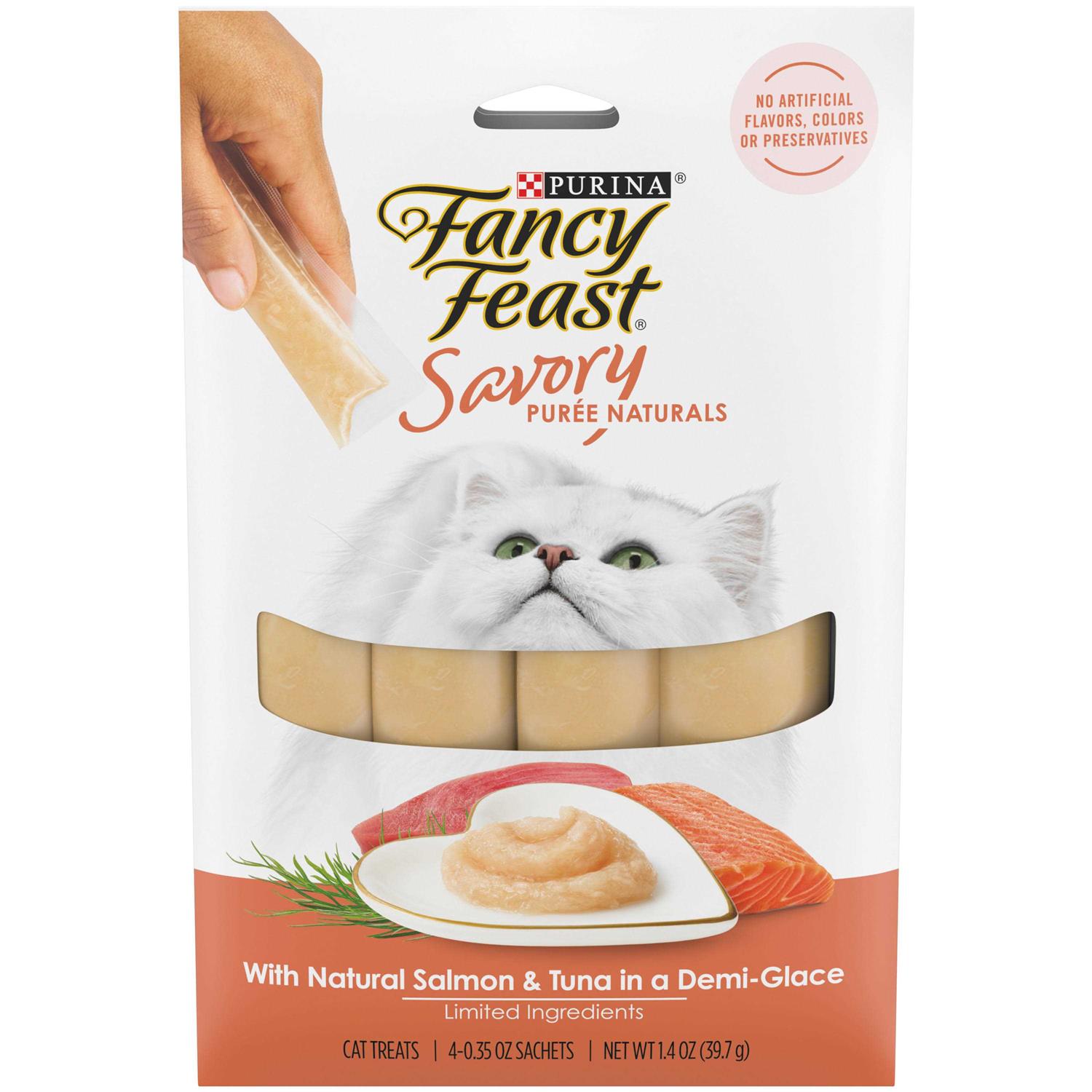Fancy Feast Savory Puree Naturals Squeezable Salmon & Tuna in Demi-Glace Cat Treats - Pet Supplies online store