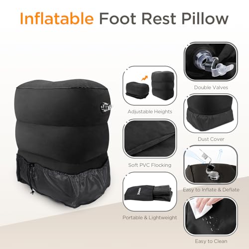 HOMCA Inflatable Travel Foot Rest Pillow, Adjustable Height Leg Pillow，Fast Inflating Airplane Bed for Toddlers，Footrest Pillow for Office, Airplane，Train，Cars，Home