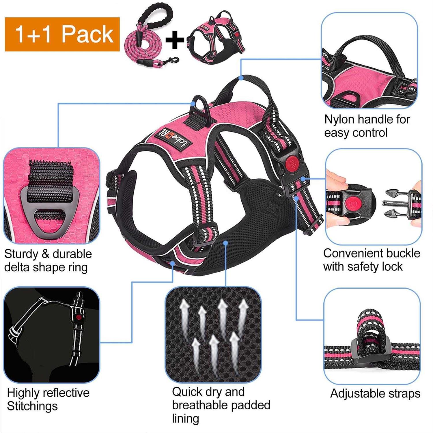 tobeDRI No Pull Dog Harness Adjustable Reflective Oxford Easy Control Medium Large Harness with A Free Heavy Duty 5ft Dog Leash - Pet Supplies online store