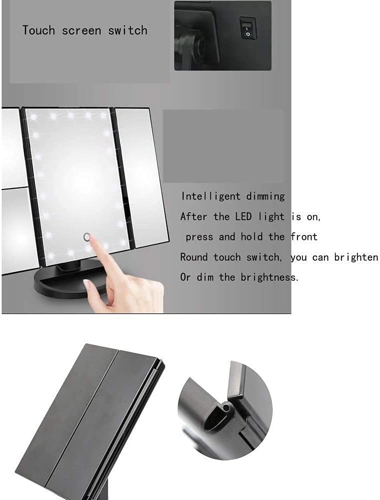 Bathroom Mirror Mirrors Makeup Mirror Vanity Mirror with Lights - Touch Control Design 1x/2x/3x Magnification Trifold Vanity Portable High Definition Cosmetic Lighted Up Mirror (Color : Black)