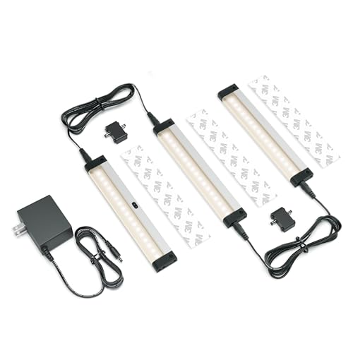 EShine Hand Wave Activated Under Cabinet LED Lighting Kit, Dimmable, 3-Pack 7 in - Touchless Dimming Control, Black Under Counter Lights for Kitchen, Garage, Office, Desk - Cool White (6000K)