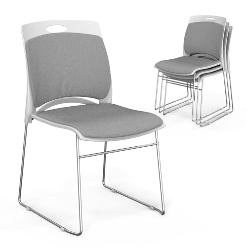 VINGLI Stackable Chairs Set of 20, Stacking Office Chairs with Metal Sled Base, Ergonomic Plastic Padded Seat & Back, Capacity 350lbs, Stacking Chairs for Waiting Room Break Room Banquet Guest, Gray