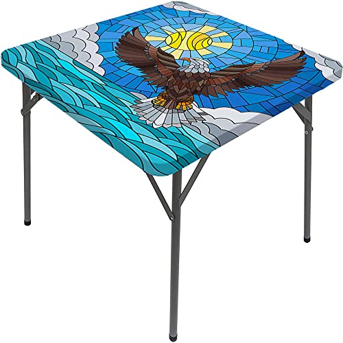 Abstract Square Table Cove, Fractal Colorful Geometric Image, Elastic Edge, Can Wipe Indoor/Outdoor Dining Table Cover, Fit for 62