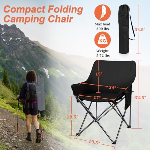 Joyfair Outdoor Camping Chair + Folding Table Set, Portable Camp Moon Chairs with Carry Bag for Adults, Heavy Duty Large Lawn Chair & Lightweight Table for Backpacking Fishing Hiking and Sports